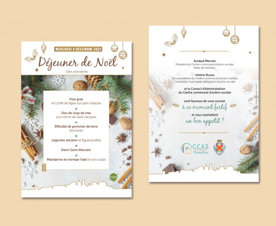 Création des menus de Noël pour la Mairie de Venelles.